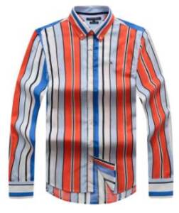Tommy Hilfiger Red/blue Long Sleeve Men Stripe Shirt