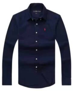 Polo Ralph Lauren Custom Fit Plain Navy Blue Long Sleeve Oxford Shirt