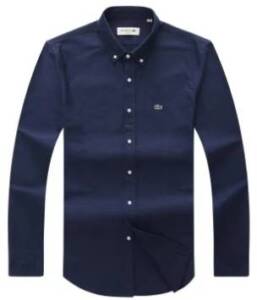Lacoste Men's Navy Blue Long Sleeve Oxford Shirt.