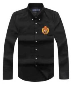 Embroidered Polo Ralph Lauren Badge Long Sleeve Black Oxford Shirt