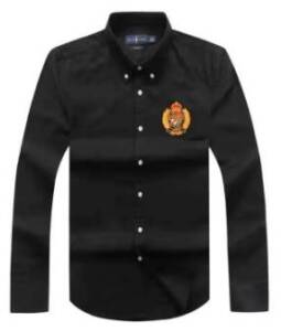 Embroidered Polo Ralph Lauren Badge Long Sleeve Black Oxford Shirt