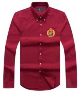 Embroidered Polo Ralph Lauren Badge Long Sleeve Maroon Oxford Shirt