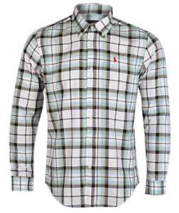 R L Oxford Check Long Sleeve White/ Sky Blue