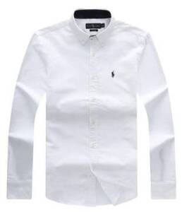Men White Small Pony Long Sleeve Oxford Shirt