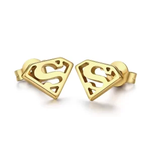 Gold Stainless Superman Sci-fi Stud Earring