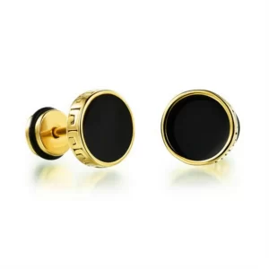 Gold Steel Black Onyx Screw Earring