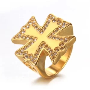 Gold Iced Out Maltese Cross Ring