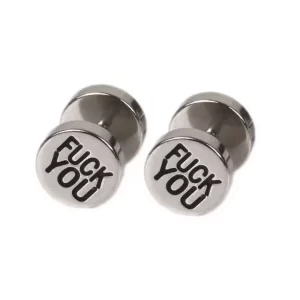 Silver Stainless “Fuck You” Screw Back Earring