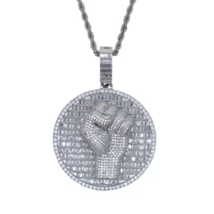 Iced Out Baguette Resistance Fist Necklace