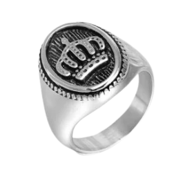 Silver Steel Royalty Crown Signet Ring