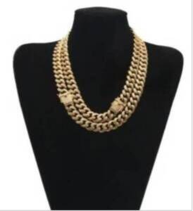 Gold Finish Iced Out Cuban Link Choker Chain