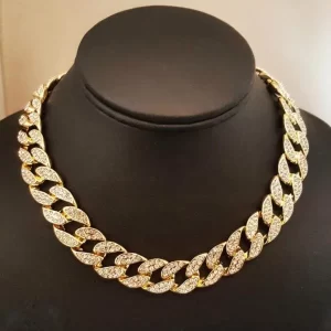 Gold Finish Iced Out Miami Cuban Link Choker Chainsaw