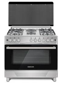 BRUHM  90*60 STANDING GAS COOKER WITH FAN (4 GAS BURNER + 2 ELECTRIC) BLACK | BGC-9642S
