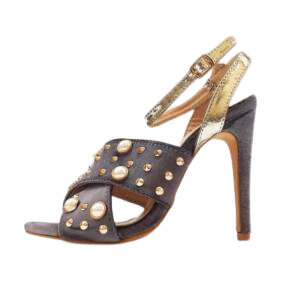 Velvet Studded Ankle Strap Sandals – Grey