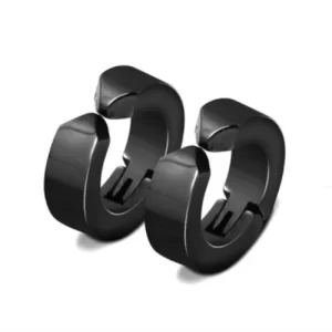 Black Stainless Steel Clip On Hoop Earrings (No piercing)