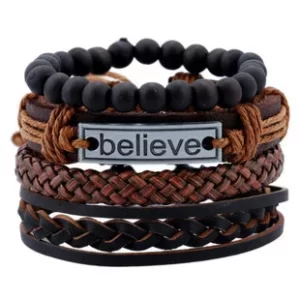 4-in-1 Stackable Leather Bracelet Set