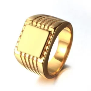 Gold Stainless Steel Sideline Signet Ring