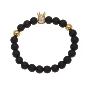 Crown Smooth Onyx stone Bead Bracelet