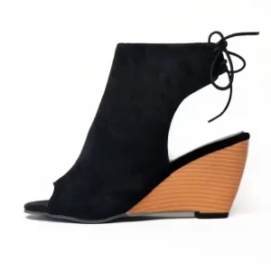Suede high heel lace-up ladies wedge sandals – Black
