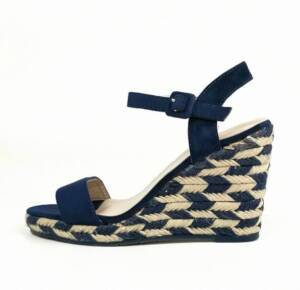Checked Woven Design Wedge Sandals – Navy