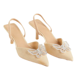 H & M BEIGE BUTTERFLY-DETAIL SLINGBACKS