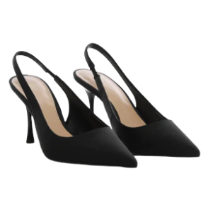 MANGO BLACK SATIN POINTED TOE SLINGBACK HEELS