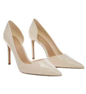 MANGO ECRU PATENT ASYMMETRIC POINTED TOE HEELS