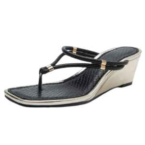 Mid heel stylish womens wedge slippers – Black