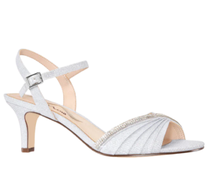 NINA SILVER SHIMMER DETAIL LOW HEEL ANKLE STRAP SANDAL