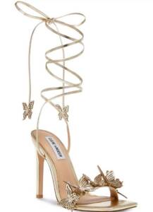 STEVE MADDEN GOLD BUTTERFLY DETAIL ANKLE-TIE SANDAL