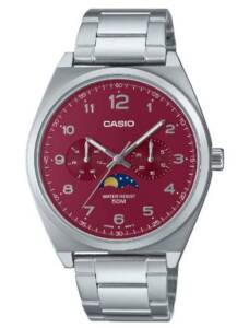 CASIO MTP-M300D-4AVDF MOON PHASE MEN’S WINE DIAL BRACELET WATCH
