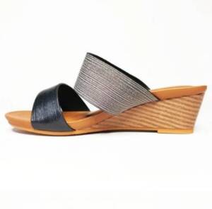 Bohemian ethnic style womens wedge slippers mule – Black