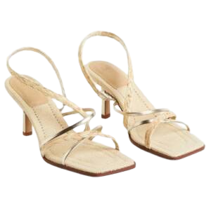 H & M BEIGE RAFFIA-MIX HEELED SANDAL