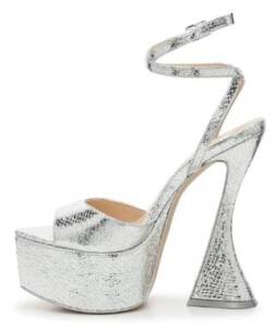JENNIFER LOPEZ SILVER PLATFORM FLARE HEEL SANDAL