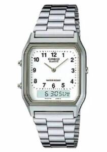 CASIO AQ-230A-7BMQ MEN’S SMALL WHITE DIAL ANA-DIGI SILVER BRACELET WATCH