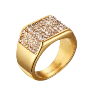 Crack Label Gold Signet Iced Out Ring