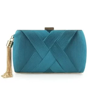 Satin Tassel wedding evening clutch purse - Lake Blue