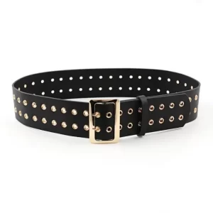 Punk Double Pin Buckle Casual PU Leather Belt - Black