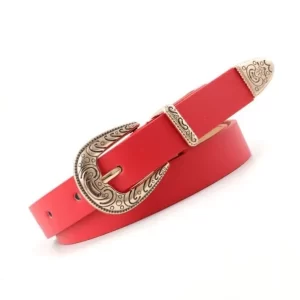 Retro ladies casual gold buckle belt - Red