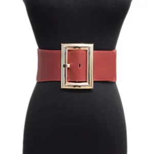 Women's Punk Large Metal Buckle Faux Leather Belt - Red