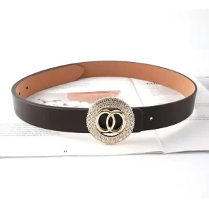 Rhinestone round buckle women's jeans belt - Black