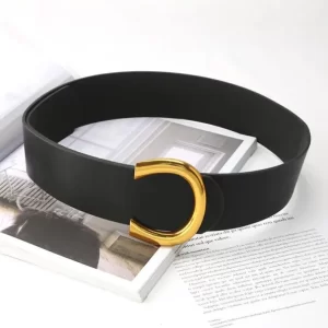 Wide waist belt with Metal Accent - Black