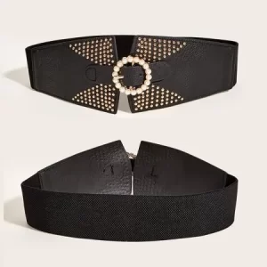 Front studded waist cincher belt for women