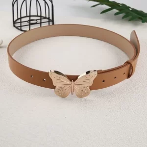 Butterfly Snap Buckle Retro Women’s Belt – Brown