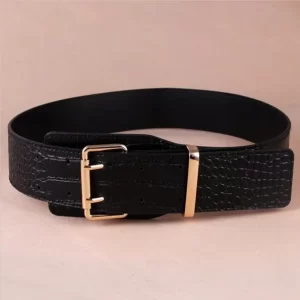 Croc Skin Faux Leather wide waist womens belt - Black