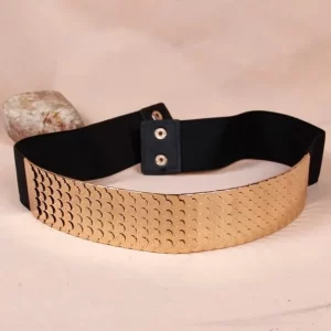 Elasticated waist Belt with Gold Metal decorative pattern