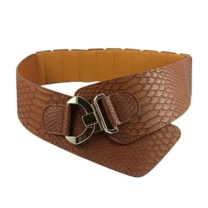 Belt with faux snakeskin leather and metal buckle - Brown
