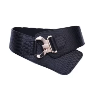 Belt with faux snakeskin leather and metal buckle - Black