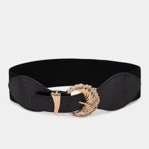 Western Buckle Stretch Wide Waist Belt - Black