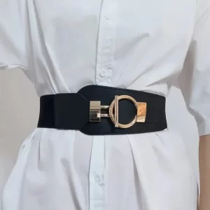 Leather and Elasticated T Bar Buckle Waist Belt - BlackLeather and Elasticated T Bar Buckle Waist Belt - Black